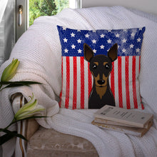Load image into Gallery viewer, American Flag and Min Pin Throw Pillow - 14x14 Decorative Pillow – Art for Your Home &amp; Patio BB2170PW1414