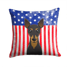 Load image into Gallery viewer, American Flag and Min Pin Throw Pillow - 14x14 Decorative Pillow – Art for Your Home &amp; Patio BB2170PW1414