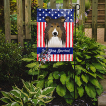 Load image into Gallery viewer, God Bless American Flag with Sheltie Garden Flag – Decorative Outdoor Yard Flag BB2172GF