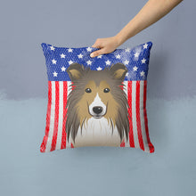 Load image into Gallery viewer, American Flag and Sheltie Throw Pillow - 14x14 Decorative Pillow – Art for Your Home &amp; Patio BB2172PW1414