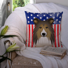 Load image into Gallery viewer, American Flag and Sheltie Throw Pillow - 14x14 Decorative Pillow – Art for Your Home &amp; Patio BB2172PW1414