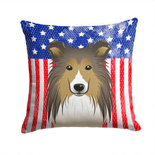 Load image into Gallery viewer, American Flag and Sheltie Throw Pillow - 14x14 Decorative Pillow – Art for Your Home &amp; Patio BB2172PW1414