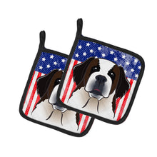 Load image into Gallery viewer, American Flag and Saint Bernard Pot Holders - Set of 2 - Heat-Resistant Kitchen Essentials BB2176PTHD