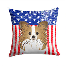 Load image into Gallery viewer, American Flag and Papillon Throw Pillow - 14x14 Decorative Pillow – Art for Your Home &amp; Patio BB2178PW1414