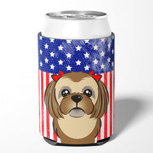 Load image into Gallery viewer, American Flag and Chocolate Brown Shih Tzu Can or Bottle Hugger BB2179CC