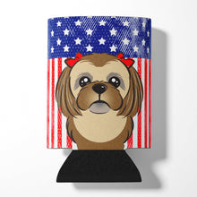 Load image into Gallery viewer, American Flag and Chocolate Brown Shih Tzu Can or Bottle Hugger BB2179CC