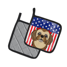 Load image into Gallery viewer, American Flag and Chocolate Brown Shih Tzu Pot Holders - Set of 2 - Heat-Resistant Kitchen Essentials BB2179PTHD