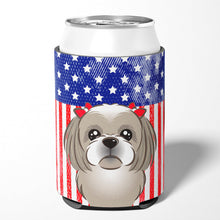 Load image into Gallery viewer, American Flag and Gray Silver Shih Tzu Can or Bottle Hugger BB2180CC