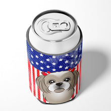 Load image into Gallery viewer, American Flag and Gray Silver Shih Tzu Can or Bottle Hugger BB2180CC