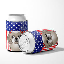 Load image into Gallery viewer, American Flag and Gray Silver Shih Tzu Can or Bottle Hugger BB2180CC