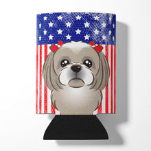Load image into Gallery viewer, American Flag and Gray Silver Shih Tzu Can or Bottle Hugger BB2180CC