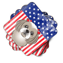 Load image into Gallery viewer, American Flag and Gray Silver Shih Tzu Foam Coaster