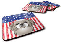 Load image into Gallery viewer, American Flag and Gray Silver Shih Tzu Foam Coaster