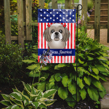 Load image into Gallery viewer, God Bless American Flag with Gray Silver Shih Tzu Garden Flag – Decorative Outdoor Yard Flag BB2180GF