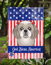 Load image into Gallery viewer, God Bless American Flag with Gray Silver Shih Tzu Garden Flag – Decorative Outdoor Yard Flag BB2180GF