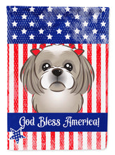 Load image into Gallery viewer, God Bless American Flag with Gray Silver Shih Tzu Garden Flag – Decorative Outdoor Yard Flag BB2180GF