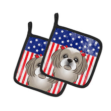 Load image into Gallery viewer, American Flag and Gray Silver Shih Tzu Pot Holders - Set of 2 - Heat-Resistant Kitchen Essentials BB2180PTHD