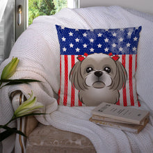 Load image into Gallery viewer, American Flag and Gray Silver Shih Tzu Throw Pillow - 14x14 Decorative Pillow – Art for Your Home &amp; Patio BB2180PW1414