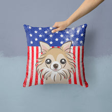 Load image into Gallery viewer, American Flag and Chihuahua Throw Pillow - 14x14 Decorative Pillow – Art for Your Home &amp; Patio BB2181PW1414