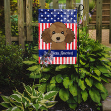Load image into Gallery viewer, God Bless American Flag with Chocolate Brown Poodle Garden Flag – Decorative Outdoor Yard Flag BB2186GF