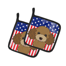 Load image into Gallery viewer, American Flag and Chocolate Brown Poodle Pot Holders - Set of 2 - Heat-Resistant Kitchen Essentials BB2186PTHD