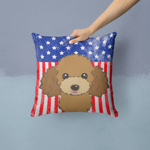 Load image into Gallery viewer, American Flag and Chocolate Brown Poodle Throw Pillow - 14x14 Decorative Pillow – Art for Your Home &amp; Patio BB2186PW1414