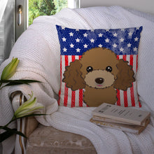 Load image into Gallery viewer, American Flag and Chocolate Brown Poodle Throw Pillow - 14x14 Decorative Pillow – Art for Your Home &amp; Patio BB2186PW1414