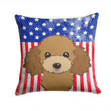 Load image into Gallery viewer, American Flag and Chocolate Brown Poodle Throw Pillow - 14x14 Decorative Pillow – Art for Your Home &amp; Patio BB2186PW1414