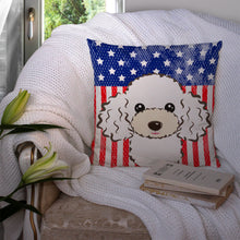 Load image into Gallery viewer, American Flag and White Poodle Throw Pillow - 14x14 Decorative Pillow – Art for Your Home &amp; Patio BB2187PW1414