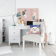 Load image into Gallery viewer, American Flag and White Poodle Throw Pillow - 14x14 Decorative Pillow – Art for Your Home &amp; Patio BB2187PW1414