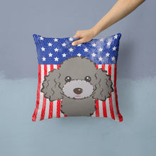 Load image into Gallery viewer, American Flag and Silver Gray Poodle Throw Pillow - 14x14 Decorative Pillow – Art for Your Home &amp; Patio BB2189PW1414