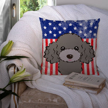 Load image into Gallery viewer, American Flag and Silver Gray Poodle Throw Pillow - 14x14 Decorative Pillow – Art for Your Home &amp; Patio BB2189PW1414