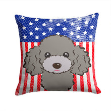 Load image into Gallery viewer, American Flag and Silver Gray Poodle Throw Pillow - 14x14 Decorative Pillow – Art for Your Home &amp; Patio BB2189PW1414