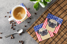 Load image into Gallery viewer, American Flag and Fawn Pug Foam Coaster