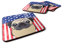 Load image into Gallery viewer, American Flag and Fawn Pug Foam Coaster