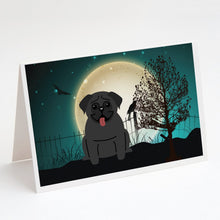 Load image into Gallery viewer, Halloween Scary Pug Black Greeting Cards -  Blank Note Cards – 8-Pack of Artist-Designed Cards with Envelopes
