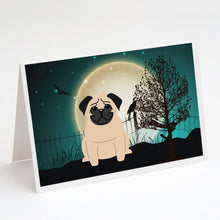 Load image into Gallery viewer, Halloween Scary Pug Fawn Greeting Cards -  Blank Note Cards – 8-Pack of Artist-Designed Cards with Envelopes
