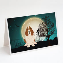 Load image into Gallery viewer, Halloween Scary Basset Hound Greeting Cards -  Blank Note Cards – 8-Pack of Artist-Designed Cards with Envelopes