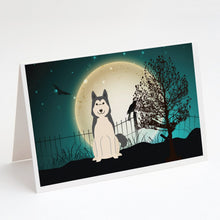 Load image into Gallery viewer, Halloween Scary West Siberian Laika Spitz Greeting Cards -  Blank Note Cards – 8-Pack of Artist-Designed Cards with Envelopes