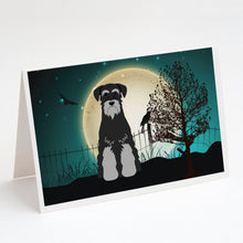 Load image into Gallery viewer, Halloween Scary Standard Schnauzer Black Grey Greeting Cards -  Blank Note Cards – 8-Pack of Artist-Designed Cards with Envelopes