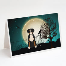 Load image into Gallery viewer, Halloween Scary Greater Swiss Mountain Dog Greeting Cards -  Blank Note Cards – 8-Pack of Artist-Designed Cards with Envelopes