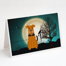 Load image into Gallery viewer, Halloween Scary Airedale Greeting Cards -  Blank Note Cards – 8-Pack of Artist-Designed Cards with Envelopes