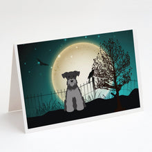 Load image into Gallery viewer, Halloween Scary Miniature Schnauzer Black Silver Greeting Cards -  Blank Note Cards – 8-Pack of Artist-Designed Cards with Envelopes