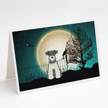 Load image into Gallery viewer, Halloween Scary Miniature Schnauzer Salt and Pepper Greeting Cards -  Blank Note Cards – 8-Pack of Artist-Designed Cards with Envelopes
