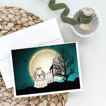 Load image into Gallery viewer, Halloween Scary Shih Tzu Silver White Greeting Cards -  Blank Note Cards – 8-Pack of Artist-Designed Cards with Envelopes