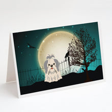 Load image into Gallery viewer, Halloween Scary Shih Tzu Silver White Greeting Cards -  Blank Note Cards – 8-Pack of Artist-Designed Cards with Envelopes
