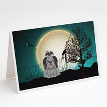 Load image into Gallery viewer, Halloween Scary Shih Tzu Black Silver Greeting Cards -  Blank Note Cards – 8-Pack of Artist-Designed Cards with Envelopes