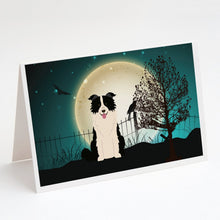 Load image into Gallery viewer, Halloween Scary Border Collie Black White Greeting Cards -  Blank Note Cards – 8-Pack of Artist-Designed Cards with Envelopes