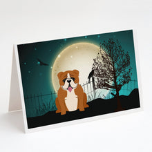 Load image into Gallery viewer, Halloween Scary  English Bulldog Red White Greeting Cards -  Blank Note Cards – 8-Pack of Artist-Designed Cards with Envelopes