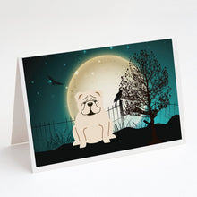 Load image into Gallery viewer, Halloween Scary  English Bulldog White Greeting Cards -  Blank Note Cards – 8-Pack of Artist-Designed Cards with Envelopes